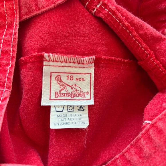 Buster Brown Vintage "Sporty Boy" Red Bib Overalls Size 18 month Made in U.S.A - Picture 7 of 11